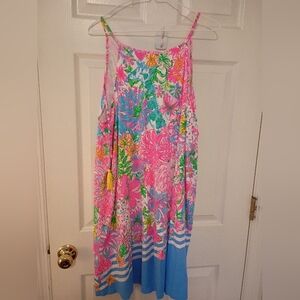 Lilly Pulitzer Vibrant Floral Pink and Blue Dress EUC XL